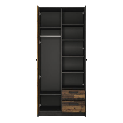 Brandon 2 Door Wardrobe with 2 Drawers in Walnut and Dark Matera Grey