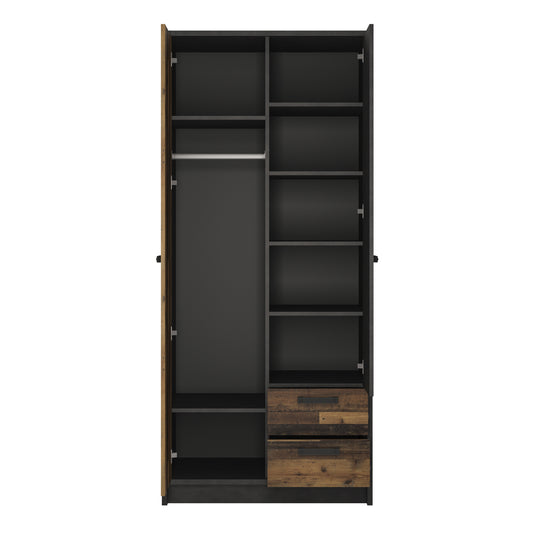 Brandon 2 Door Wardrobe with 2 Drawers in Walnut and Dark Matera Grey