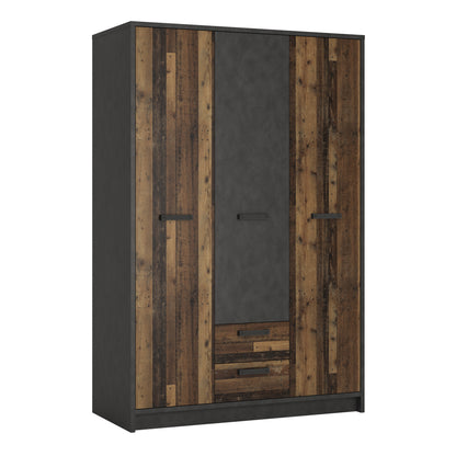 Brandon 3 Door Wardrobe with 2 Drawers in Walnut and Dark Matera Grey