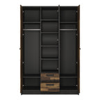 Brandon 3 Door Wardrobe with 2 Drawers in Walnut and Dark Matera Grey