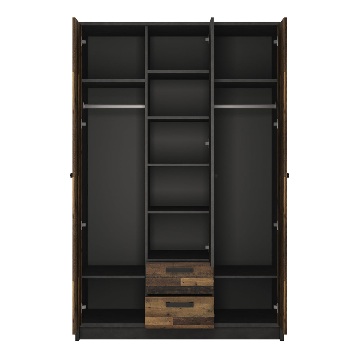 Brandon 3 Door Wardrobe with 2 Drawers in Walnut and Dark Matera Grey