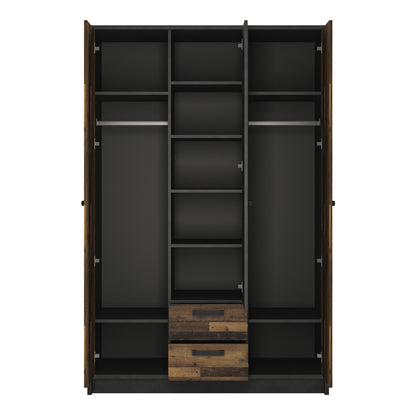 Brandon 3 Door Wardrobe with 2 Drawers in Walnut and Dark Matera Grey