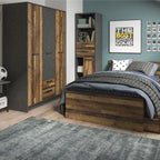 Brandon 3 Door Wardrobe with 2 Drawers in Walnut and Dark Matera Grey