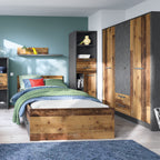 Brandon 3 Door Wardrobe with 2 Drawers in Walnut and Dark Matera Grey