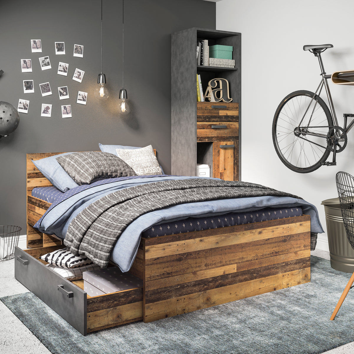 Brandon Underbed Drawer in Walnut and Dark Matera Grey