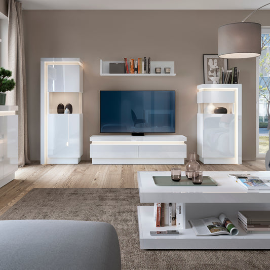 Lucille 2 Drawer TV Cabinet (including LED lighting) in White and High Gloss