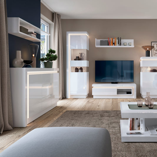 Lucille 2 Door 3 Drawer Sideboard (including LED lighting) in White and High Gloss