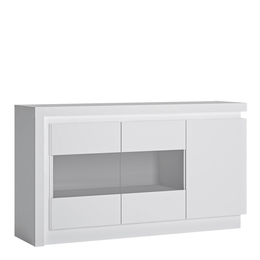 Lucille 3 Door Glazed Sideboard (including LED lighting) in White and High Gloss