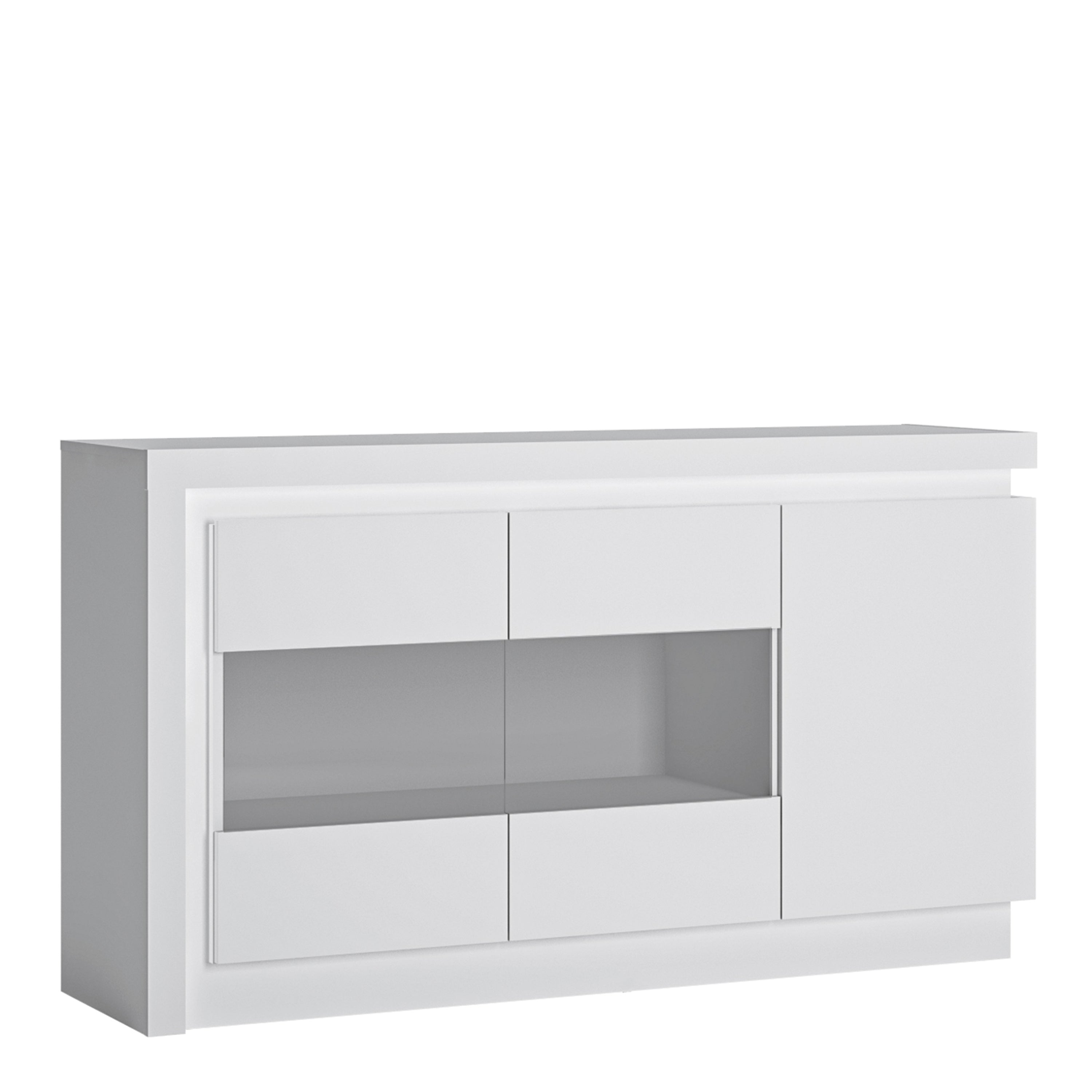 Lucille 3 Door Glazed Sideboard (including LED lighting) in White and High Gloss