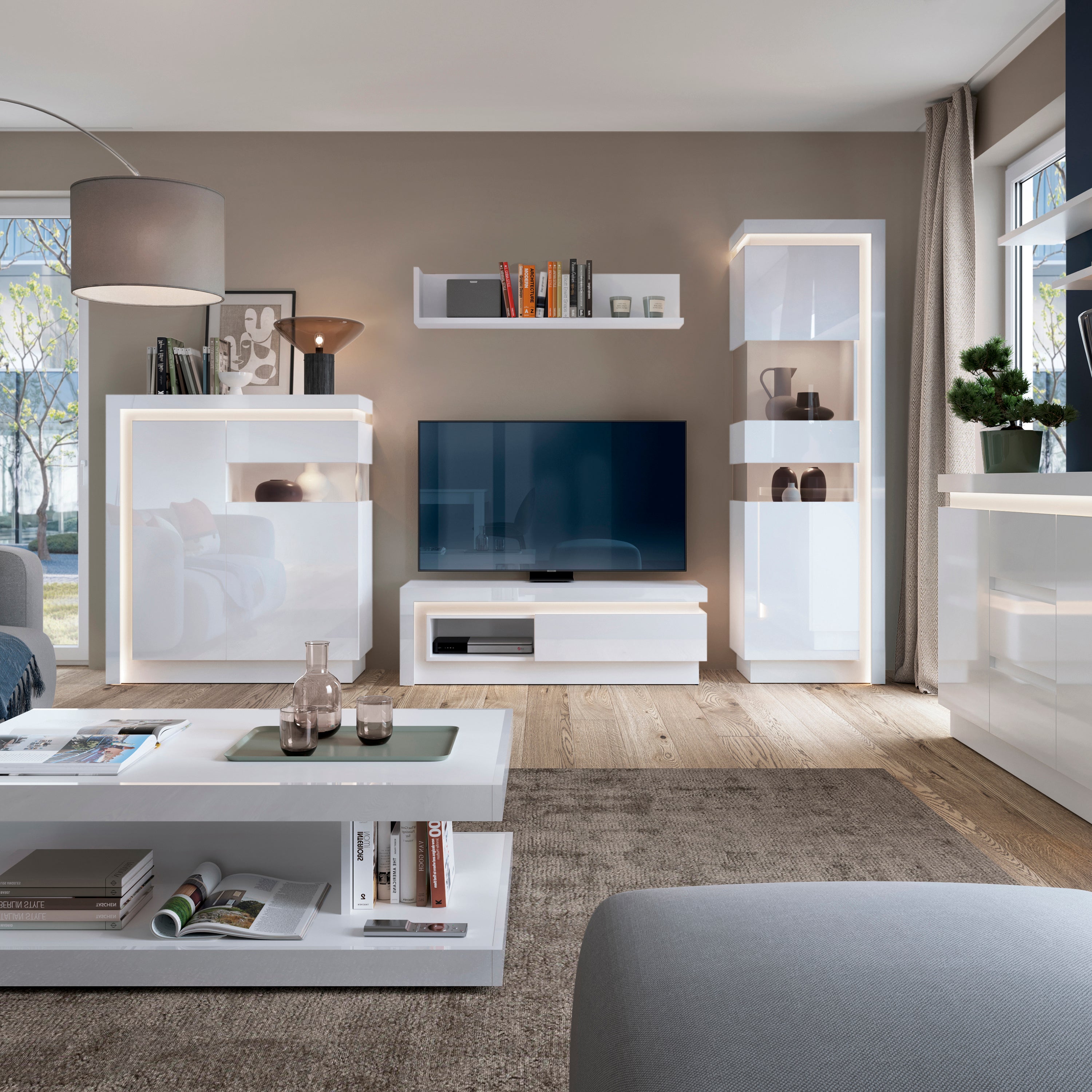 Lucille Tall Narrow Display Cabinet (LHD) (including LED lighting) in White and High Gloss