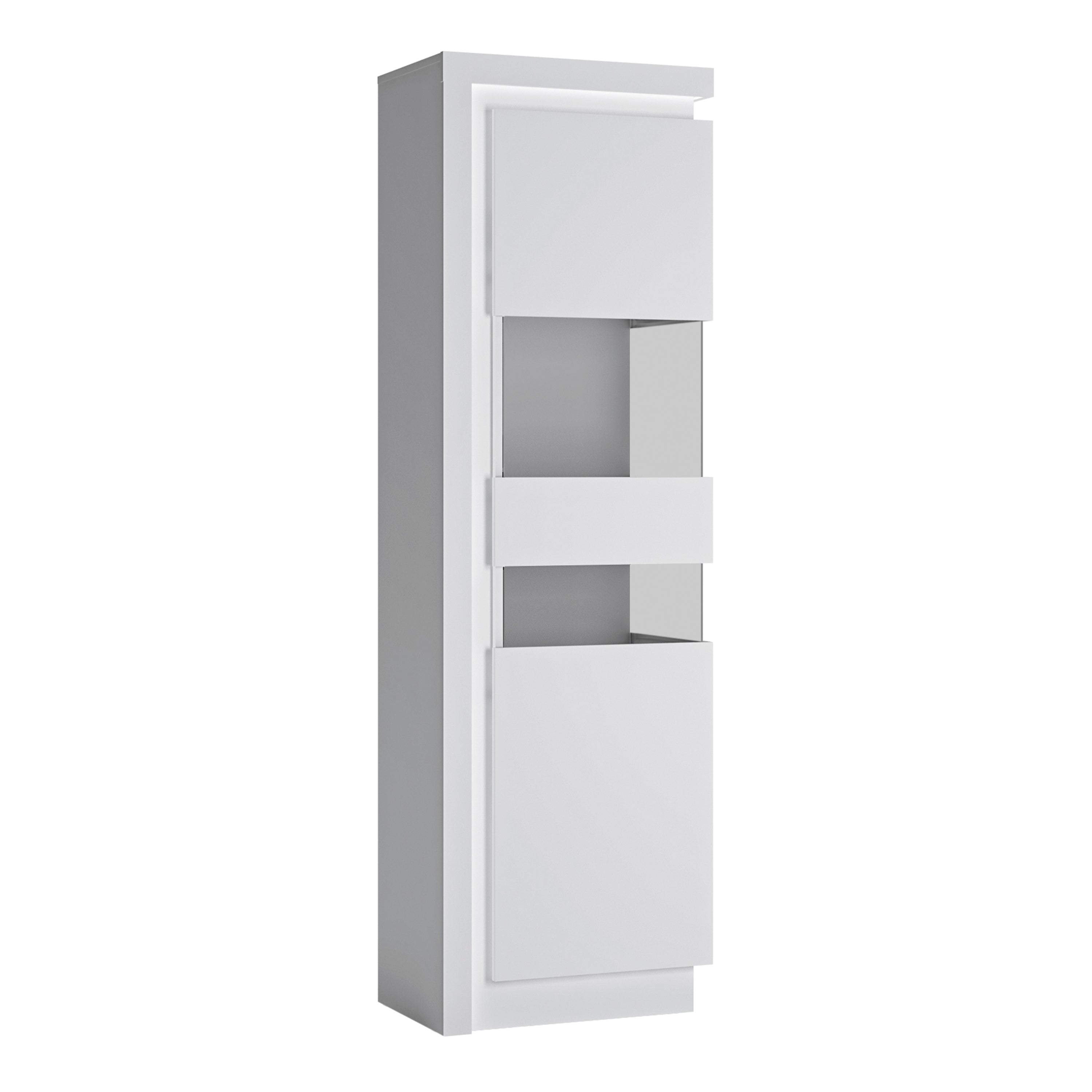 Lucille Tall Narrow Display Cabinet (RHD) (including LED lighting) in White and High Gloss