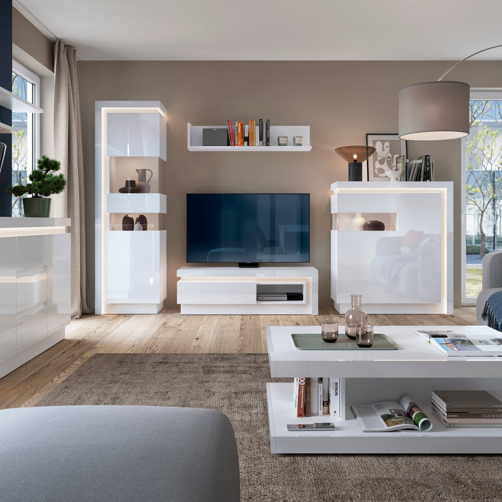 Lucille Tall Narrow Display Cabinet (RHD) (including LED lighting) in White and High Gloss