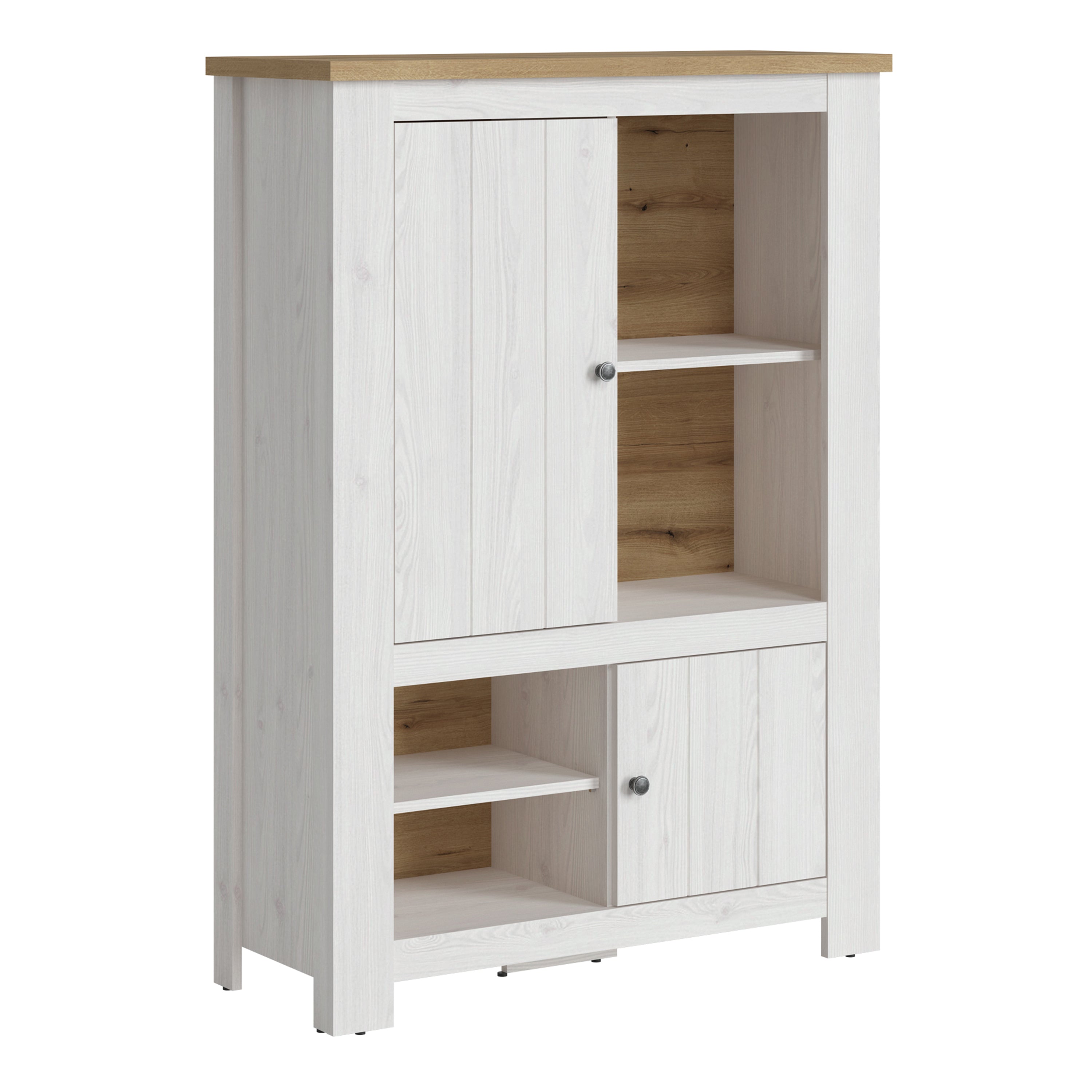 Cleo 2 Door 4 Shelves Cabinet in White and Oak