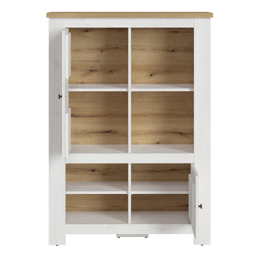 Cleo 2 Door 4 Shelves Cabinet in White and Oak