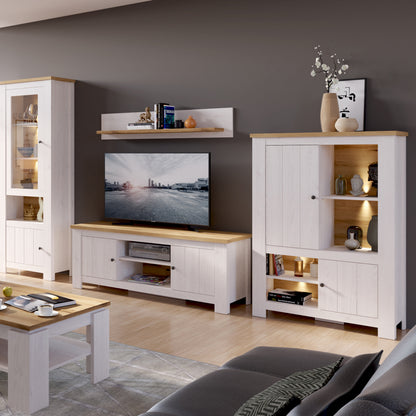 Cleo 2 Door 4 Shelves Cabinet in White and Oak