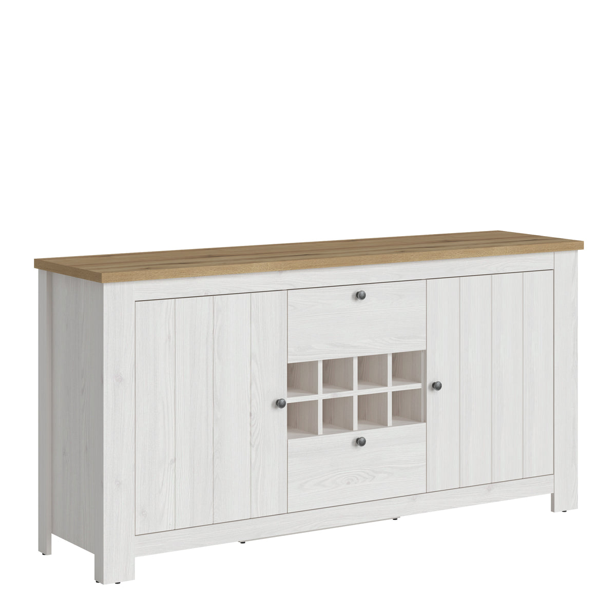 Cleo 2 Door 2 Drawer Sideboard with Wine Rack in White and Oak