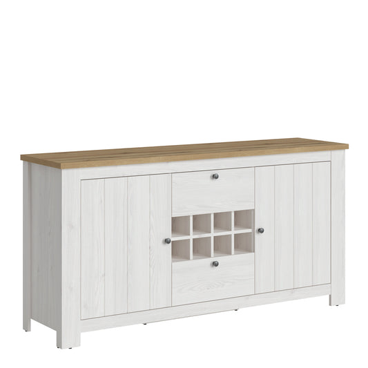 Cleo 2 Door 2 Drawer Sideboard with Wine Rack in White and Oak
