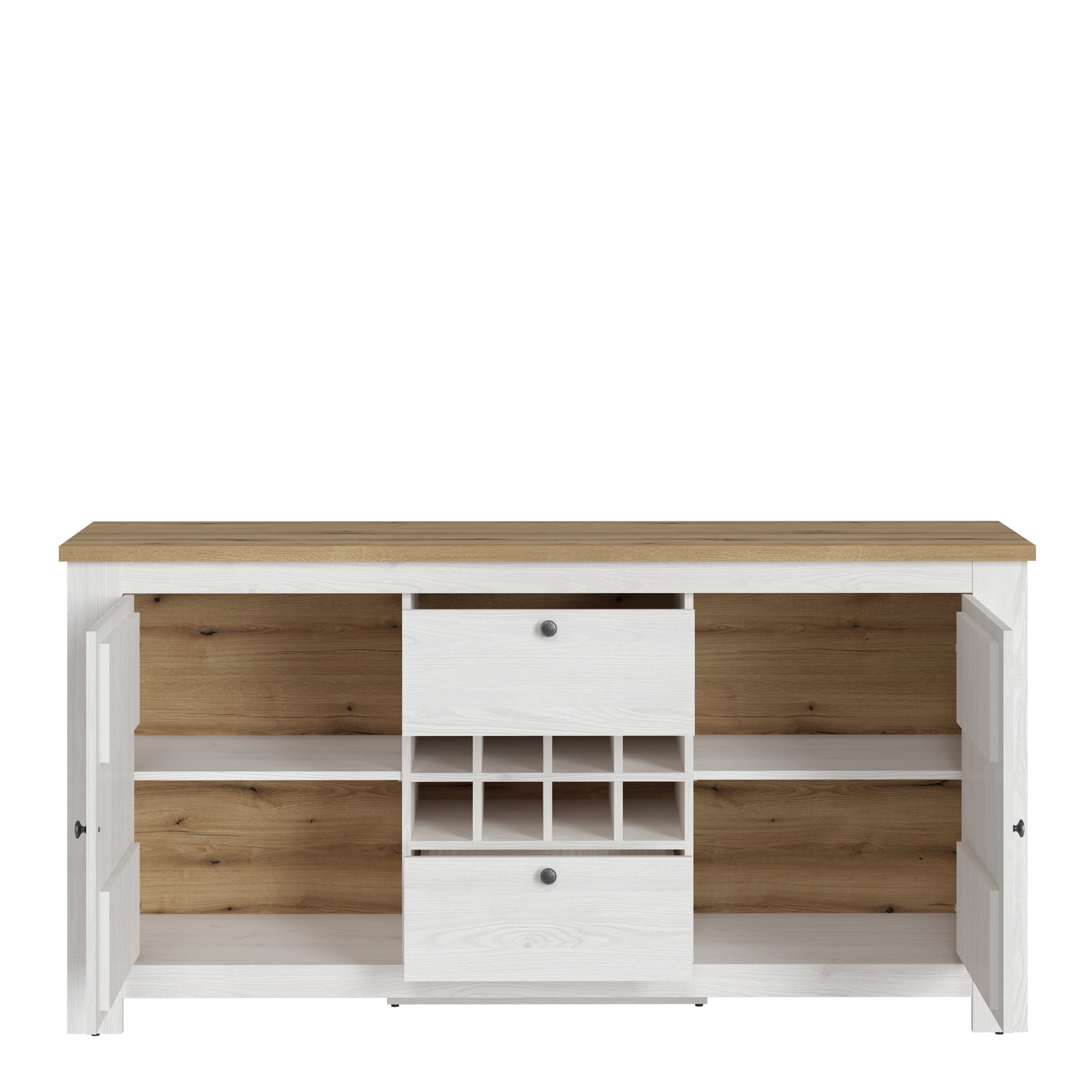 Cleo 2 Door 2 Drawer Sideboard with Wine Rack in White and Oak