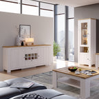 Cleo 2 Door 2 Drawer Sideboard with Wine Rack in White and Oak