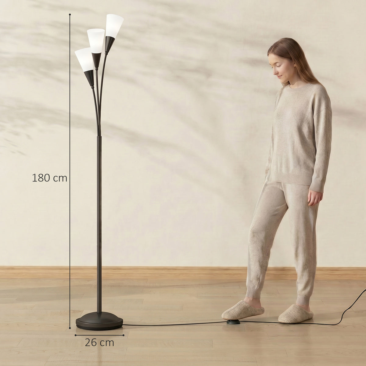 Modern Standing Lamp, 3-Light Upright Floor Lamps for Living Room, Black