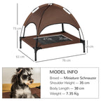 PawHut Outdoor Dog Bed with Removable Canopy, Portable Raised Dog Bed for Camping, Garden & Beach, Water-Resistant UV-Protection Mesh Pet Cot Sun Lounger, for Medium Pets, 76 x 61 x 73 cm, Brown