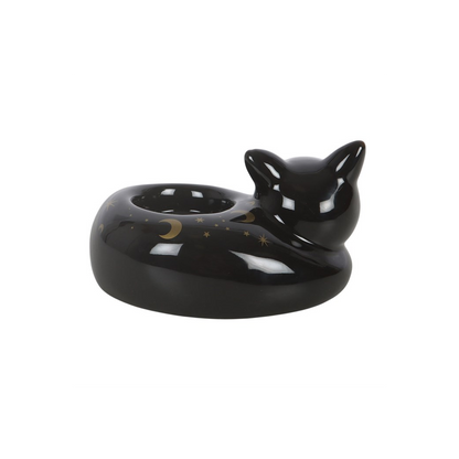 Black Cat Magick Curled Cat Tealight Holder