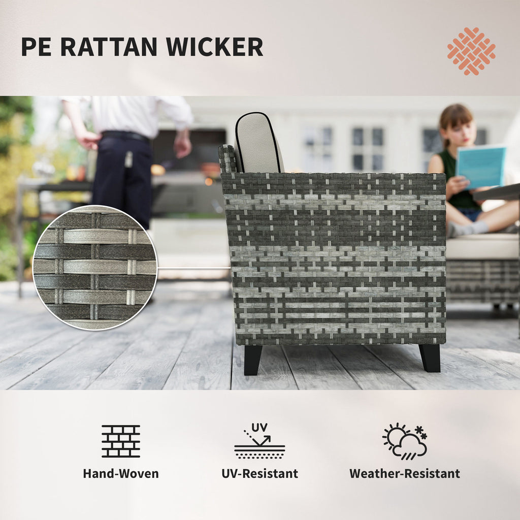 Outsunny 5-Piece Rattan Patio Furniture Set with Gas Fire Pit Table, Loveseat Sofa, Armchairs, Cushions, Pillows, Grey