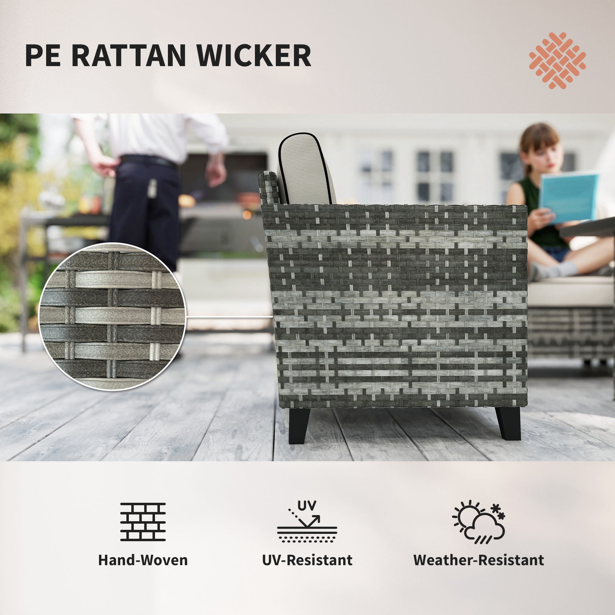 Outsunny 5-Piece Rattan Patio Furniture Set with Gas Fire Pit Table, Loveseat Sofa, Armchairs, Cushions, Pillows, Grey