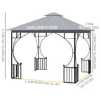 Outsunny 3 x 3(m) Garden Gazebo Patio Party Tent Shelter Outdoor Canopy Double Tier Sun Shade Metal Frame Netting, Light Grey