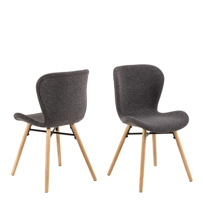 Codey Round Dining Table with White Polished Marble Top & Black Base includes 4 Matilda Dining Chairs in Grey/Oak