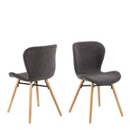 Codey Round Dining Table with White Polished Marble Top & Black Base includes 4 Matilda Dining Chairs in Grey/Oak