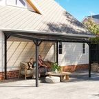 Outsunny 3 x 4.3 m Lean to Pergola with UPF 50+ Waterproof Polycarbonate Roof, Wall-Mounted or Free Standing Hardtop Roof Garden Metal Pergola Gazebo, Heavy Duty Outdoor Sun Shade, Dark Grey