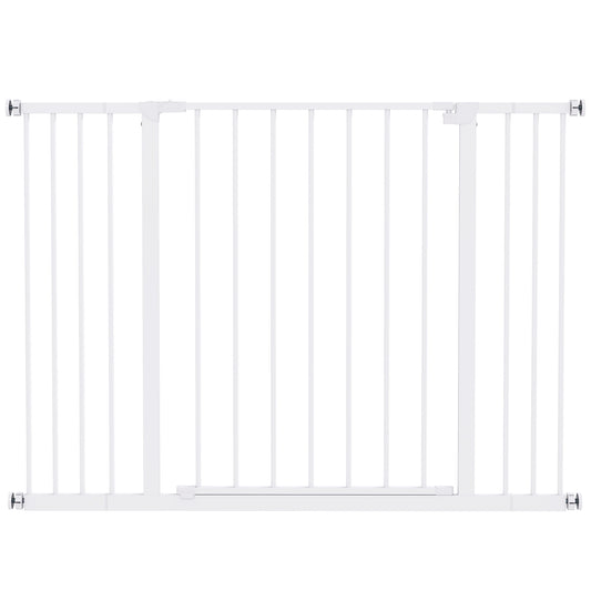 PawHut Dog Gate Pet Safety Gate Stair Barrier Pressure Mount Adjustable 76-82/86-97/101-107 cm, White