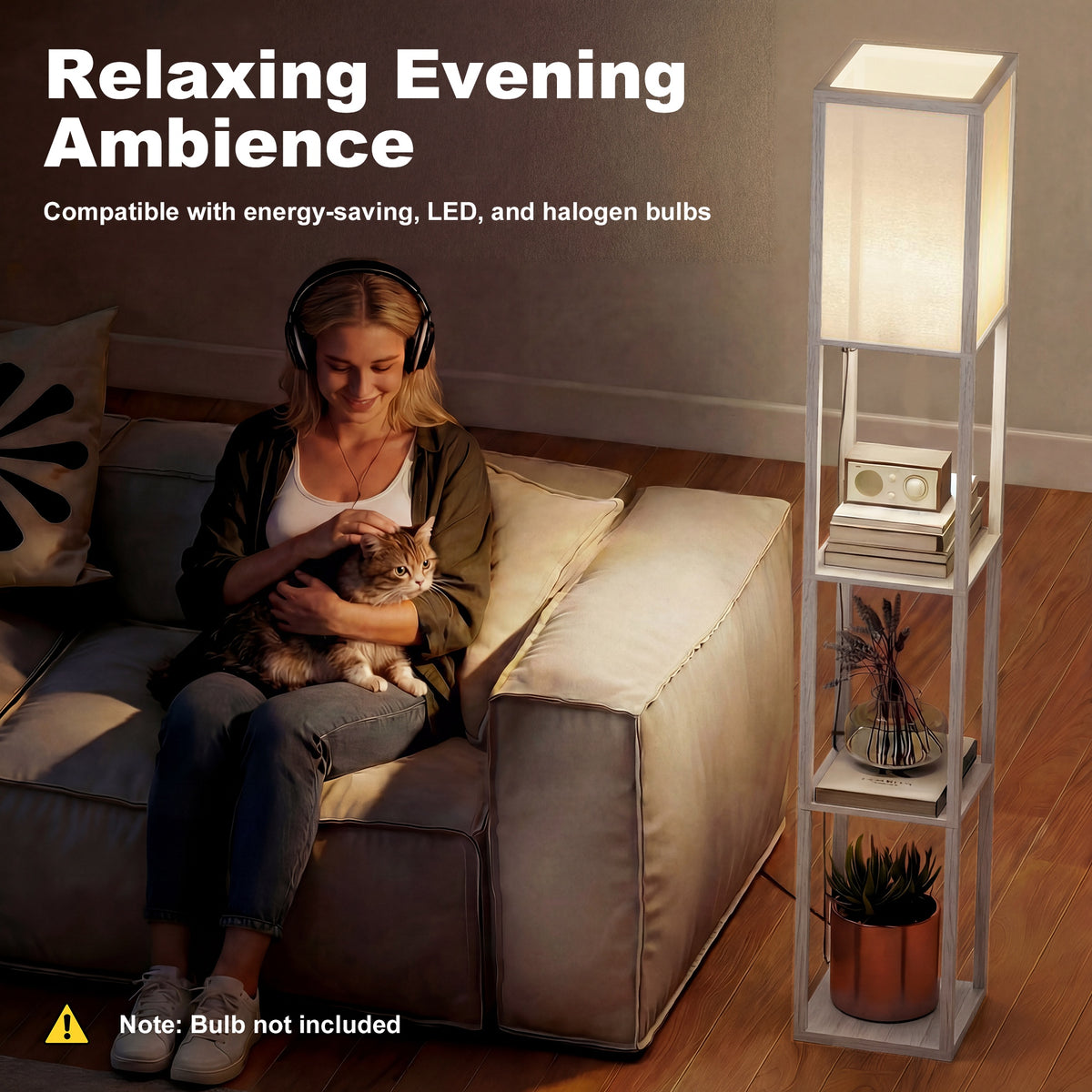 3-Tier Floor Lamp with Shelves and Storage, Modern Corner Standing Lamp with Lampshade, Reading Light with Foot Switch for Living Room, Bedroom, Home Office, Bulb not Included, Oak