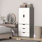 Modern Clothes Storage Cupboard Unit, 3 Drawer 2 Door Wardrobe with Hanging Rod, Grey