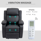 HOMCOM Riser and Recliner Chair with Vibration Massage, PU Leather Power Lift Chair for Elderly, Black