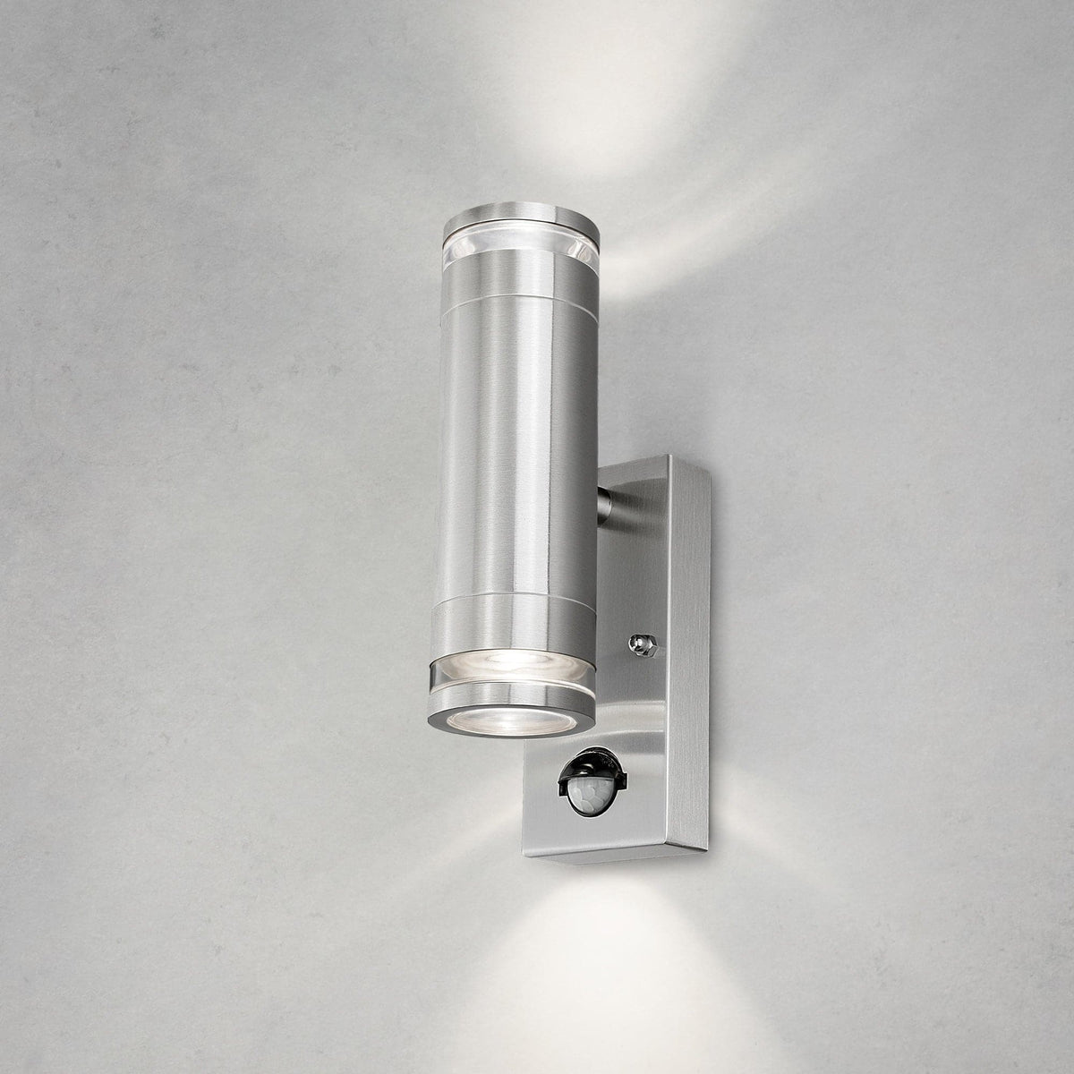 4lite Marinus GU10 Bi-Directional Outdoor Wall Light with PIR - Stainless Steel