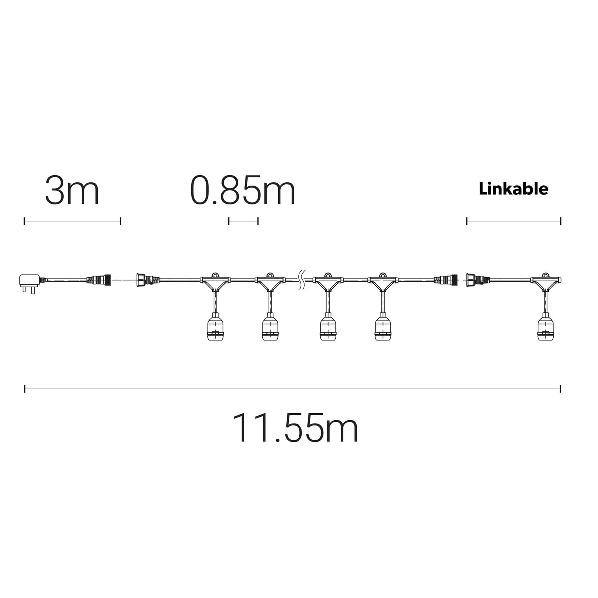 4lite Festoon Outdoor String Light E27 Screw Lamp Holders (Bulbs Not Included)
