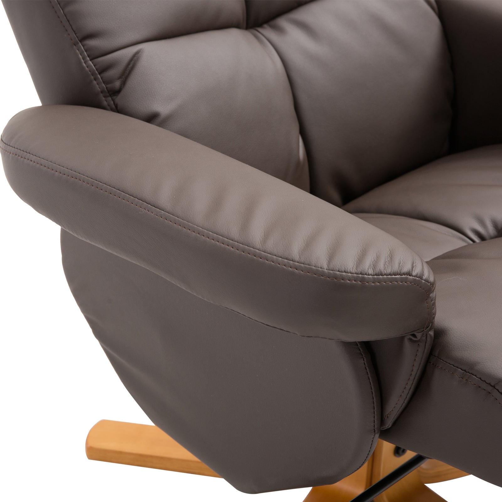 HOMCOM PU Leather Swivel Recliner Chair with Footstool, Wooden Base and Storage for Living Room, Brown