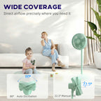 40 cm Standing Fan, Cooling Floor Fan with 80° Oscillating, Adjustable Tilt and Height, 4 Speed, Remote Control, Green
