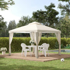 Outsunny 3 x 3 m Metal Gazebo, Double Roof Canopy Shelter with Mesh Sidewalls, Cream White