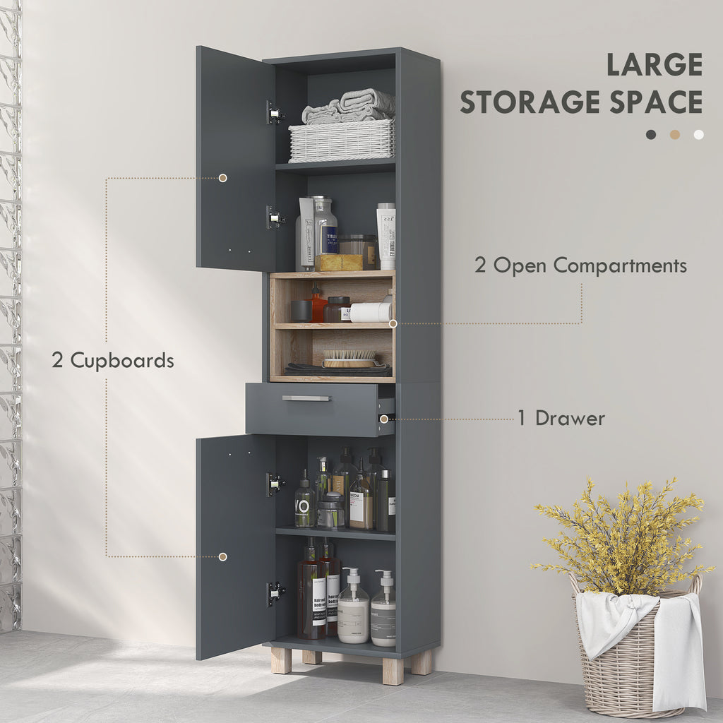 HOMCOM Tall Bathroom Storage Cabinet with MDF Triamine Board and Waterproof Sticker - Matte Grey