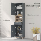 HOMCOM Tall Bathroom Storage Cabinet with MDF Triamine Board and Waterproof Sticker - Matte Grey