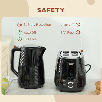 Kettle and Toaster Set, 1.7L 3000W Fast Boil Kettle & 2 Slice Toaster Kitchen Set with 7 Level Browning Controls, Defrost, Reheat, Boil-dry Protection, Black