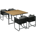 Outsunny 4 Seater Rattan Cube Garden Furniture Set, Rattan Dining Set with Cushions, Outdoor Dining Table and Chairs with Rectangular Wood Grain Plastic Top Table for Patio, Balcony, Black