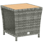 Outsunny Side Table 2-Tier Outdoor Coffee Table with Storage Shelf PS Wood Slat Top/Light Grey