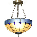 Tiffany Style Ceiling Light, Vintage Chandelier with 3 E27 Sockets, Semi Flush Mount for Living Room, Bulbs Not Included