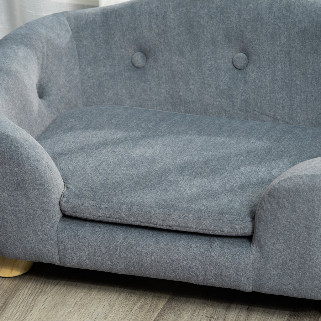 PawHut Dog Sofa Bed Pet Chair Couch with Water Resistant Fabric, Kitten Lounge with Soft Cushion, Wooden Frame for Mini Size Dogs - Grey