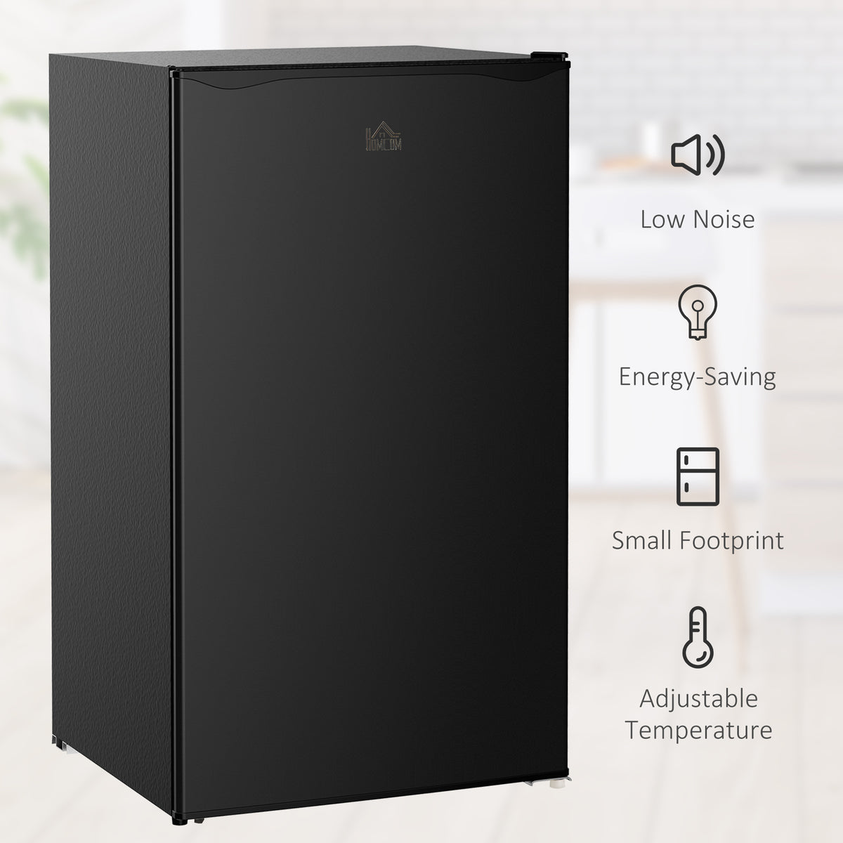 Under Counter Fridge, 91L Small Fridge with Chiller Box, Removable Shelf, Reversible Door, Adjustable Legs, Mini Refrigerator, Black