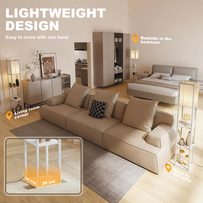 3-Tier Floor Lamp with Shelves and Storage, Modern Corner Standing Lamp with Lampshade, Reading Light with Foot Switch for Living Room, Bedroom, Home Office, Bulb not Included, White